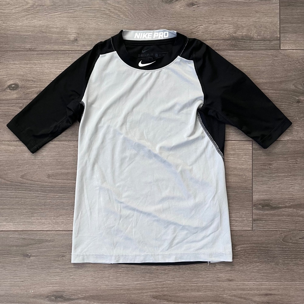 Nike Pro Dri-FIT MLB Compression Shirt Gray Black Mock Neck Youth XS
